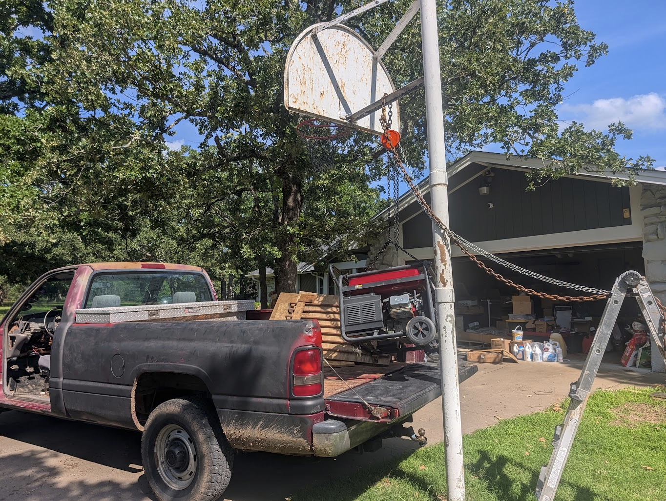 Generator lowered into the bed of the truck