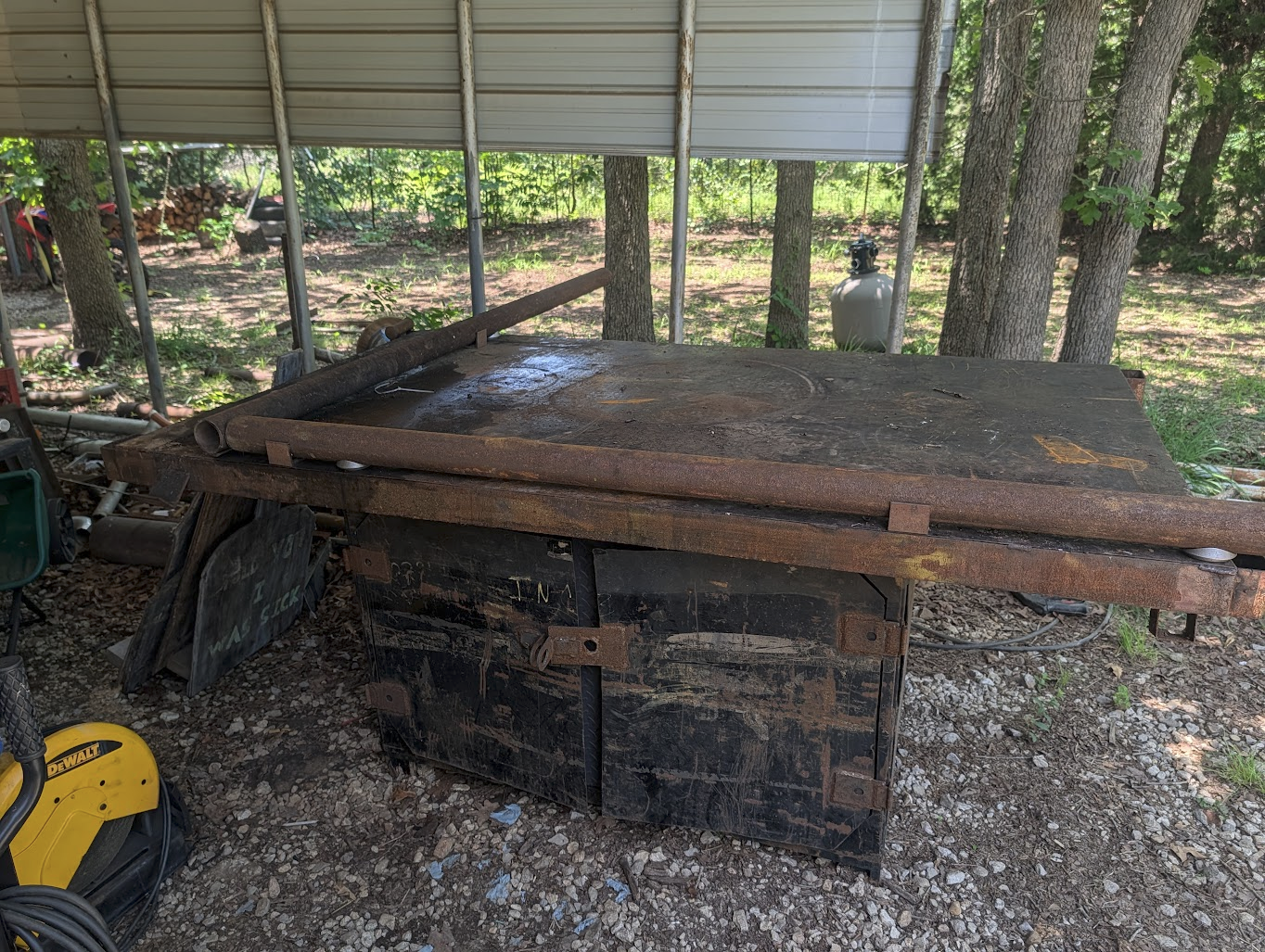Angle iron welded to the welding table as an alignment jig