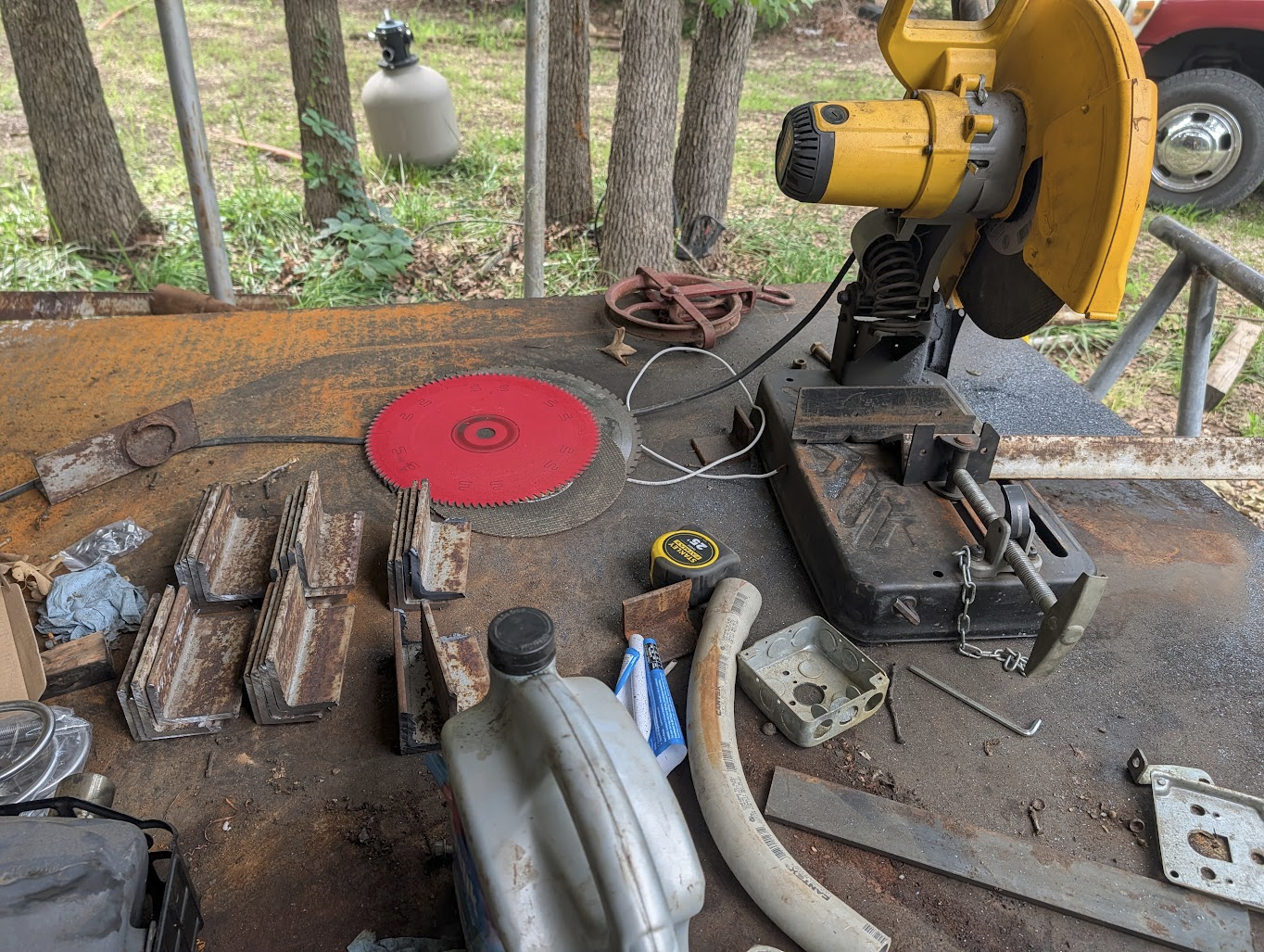 Stack of angle iron brackets cut to length