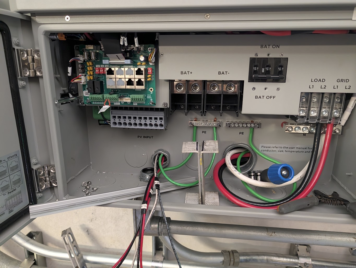 Inside of the EG4 FlexBOSS21 before adding disconnects