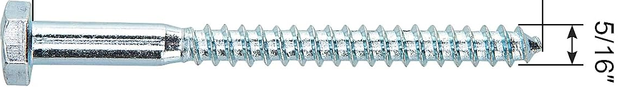 5/16 inch zinc-plated lag bolt with the diameter called out