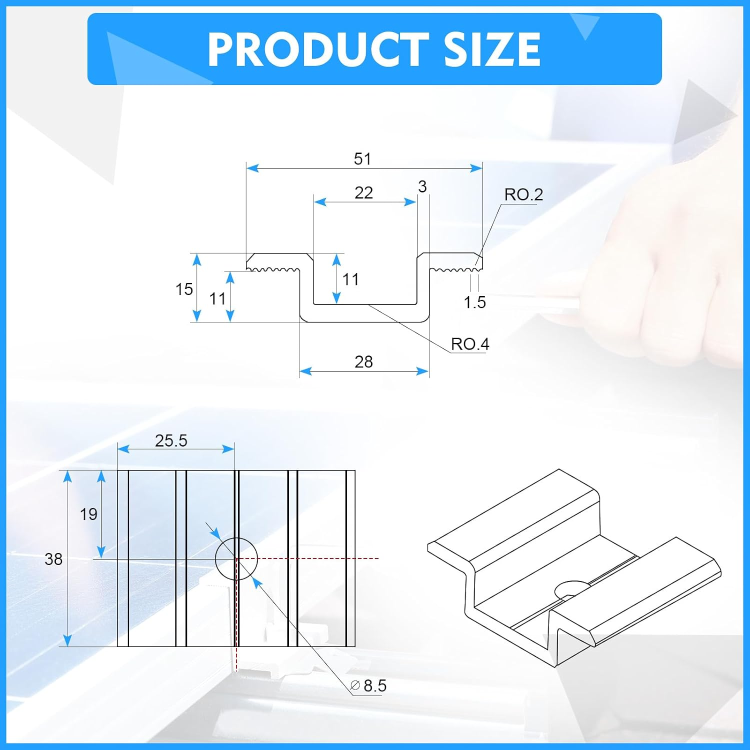 Aluminum solar panel mid-clamps