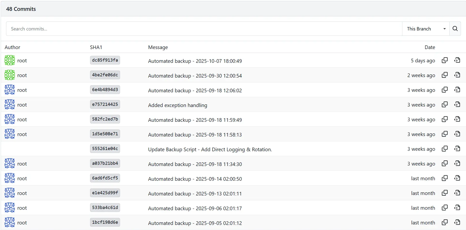 Image showing the occasional commit to my git repo