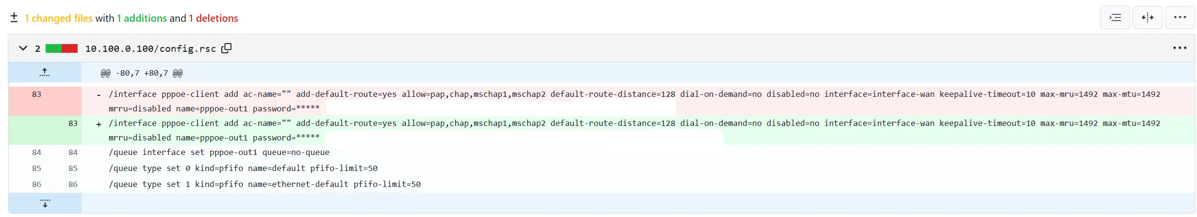 Imagine showing a commit in my git repo, regarding PPPOe configurations
